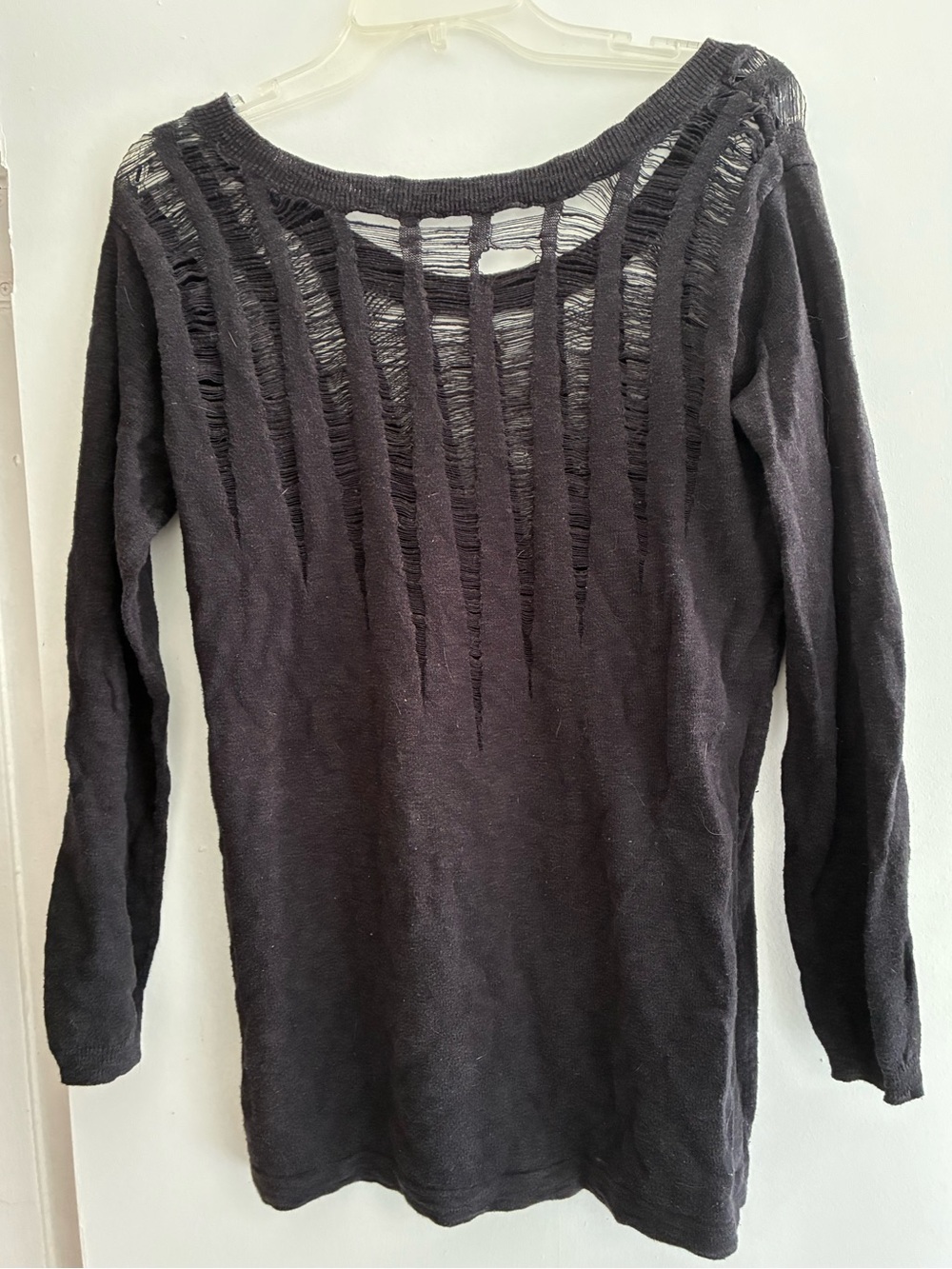 Goth Black Distressed Long-Sleeve Knit